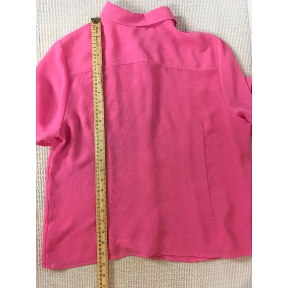 Croft n Barrow Top Women Size XL Pink Button Up Pockets Short Sleeves Semi Sheer - Picture 10 of 11